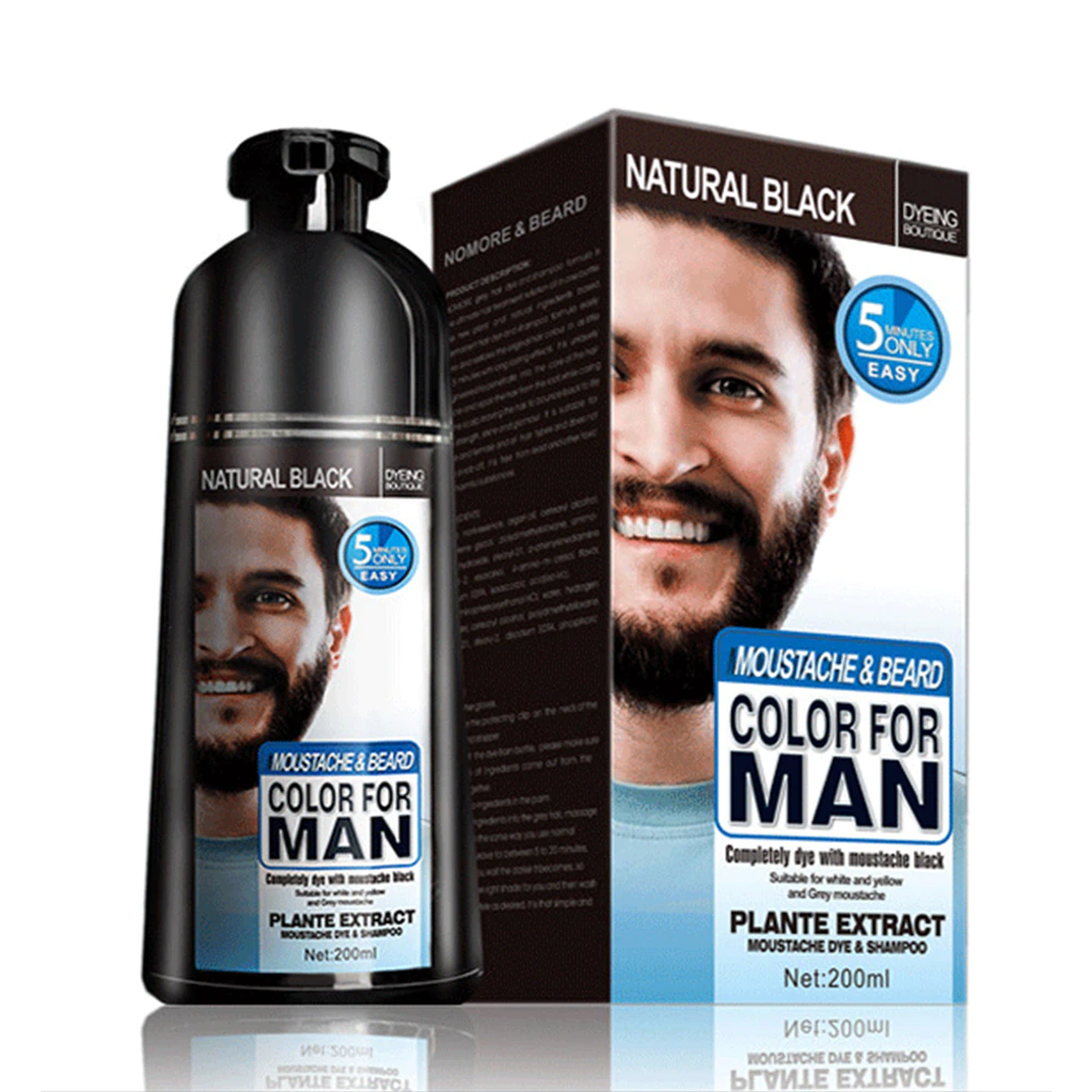 Bottle of men beard and moustache permanent dye solution in natural black