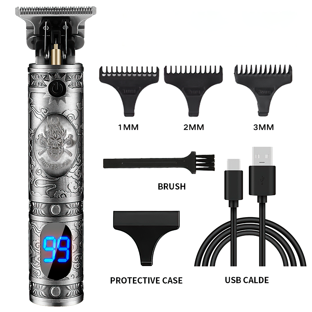 Professional Cordless T-blade Trimmer Silver Skull design by The Daily Groom Australia